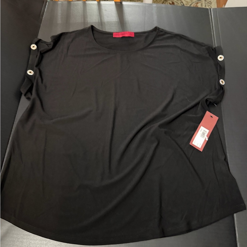 Elegant Black Button Sleeve Women's Tee